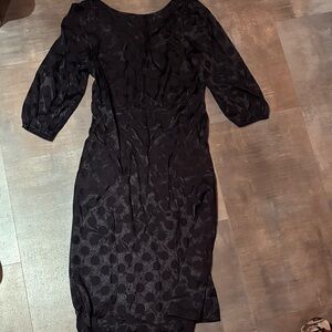 Express Elegant Navy Textured Long Sleeve Dress